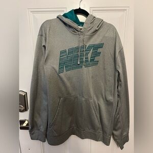 Nike Men's Gray and Teal Hoodie Therma-fit XXL